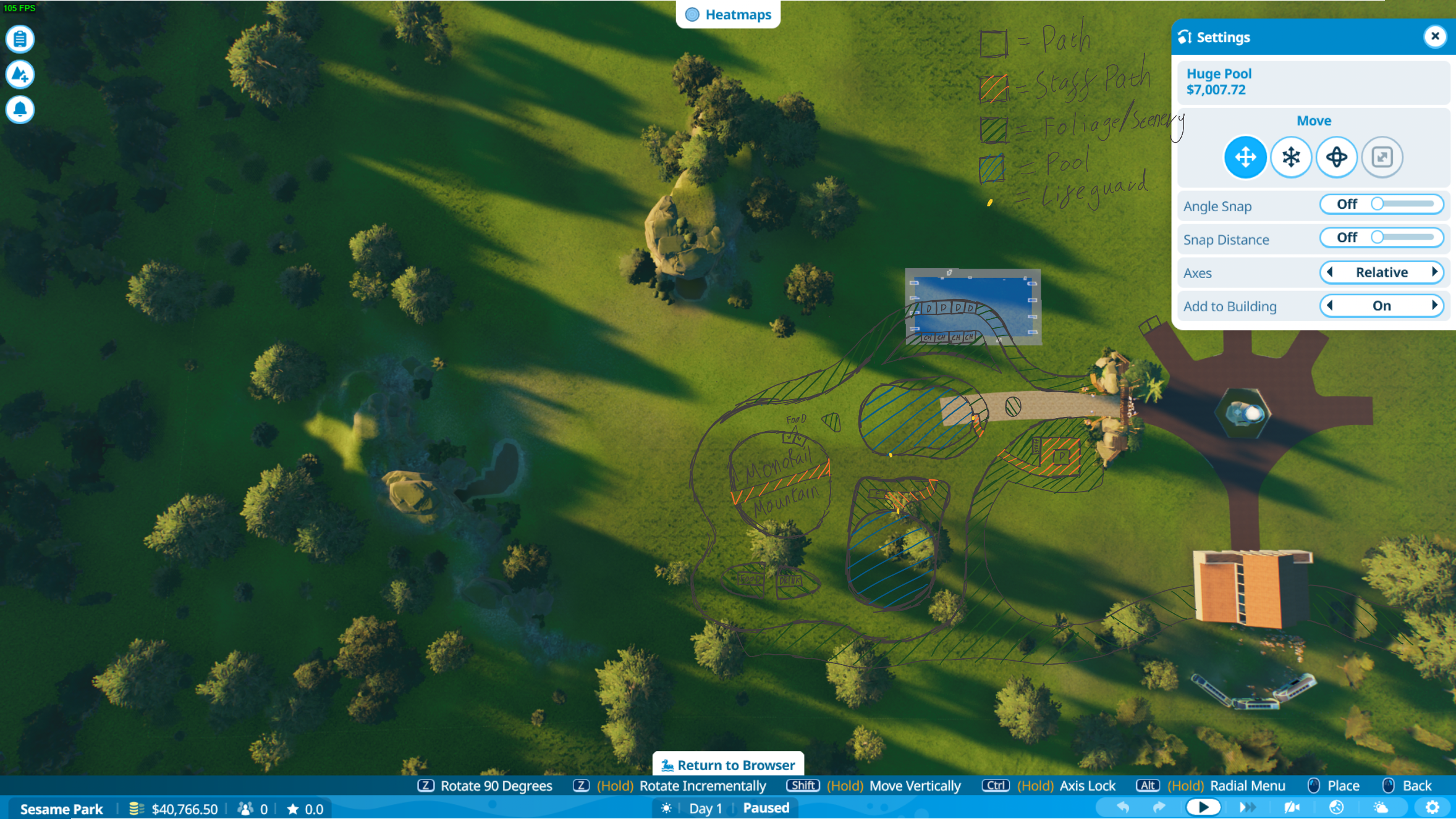 top down view of landscape with sketch overlay