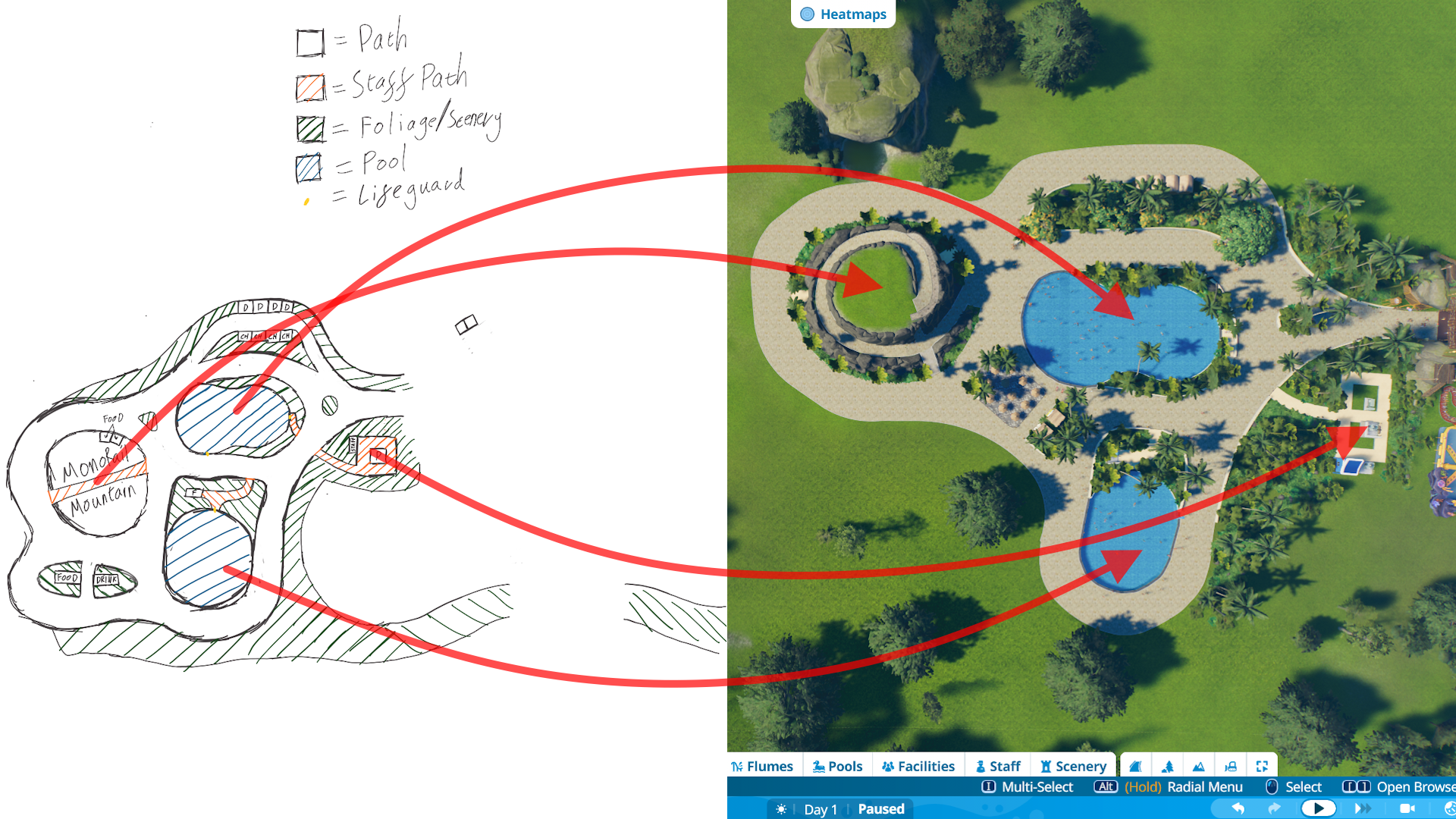 Comparison of sketch against in-game realisation