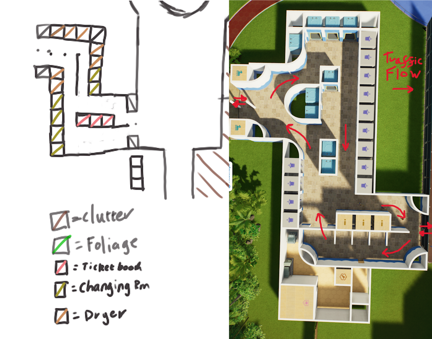 Changing room facilities designed for optimum traffic flow and hidden staff zone